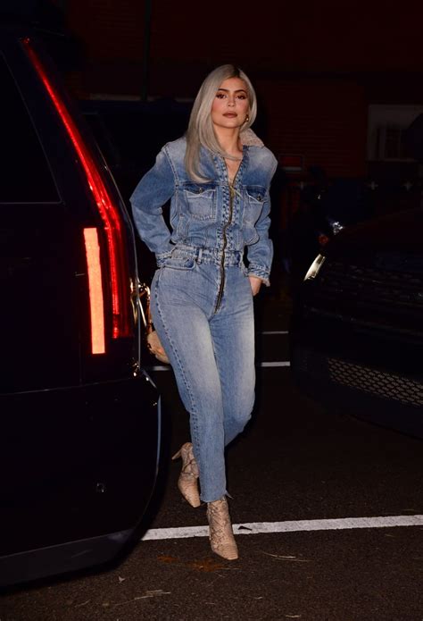 kylie jenner denim jumpsuit.